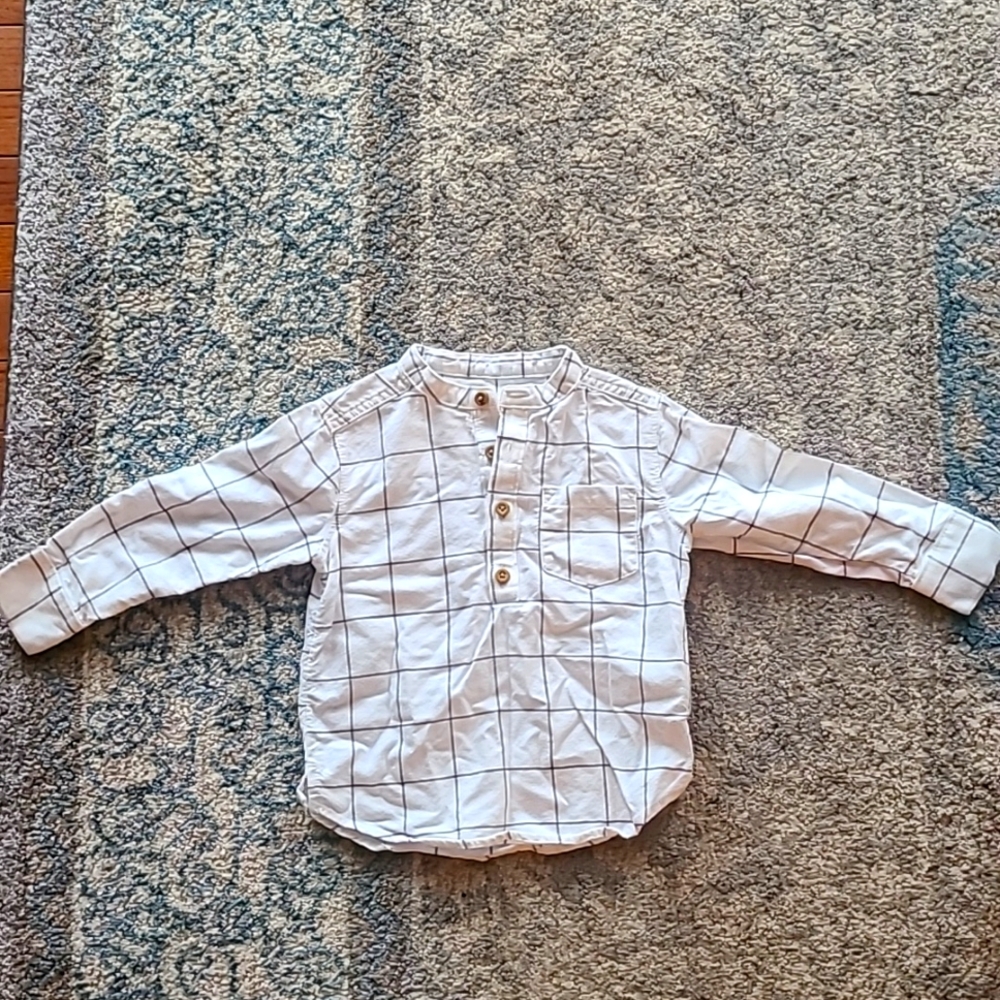 Little Planet 2T Button Down Long Sleeve Shirt White and Grey